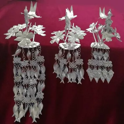 Hair Accessories Tribal Handmade Miao Silver Long Tassels Bird Hairpin 1piece • $35