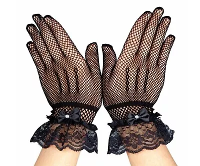 £3.89 • Buy Black Lace Fishnet Gloves + Diamonte Adults Fancy Dress 80s