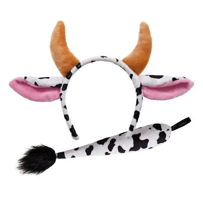 Cow Set (Ears & Tail) Set Fancy Dress Costume Kids Adults Farm Yard Animal • £4.99