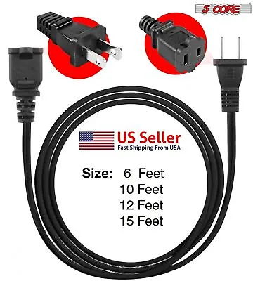 5Core Premium Extension Cord AC 2 Prong Power Cord Cable 10 12 15 Foot LOT • $18.99