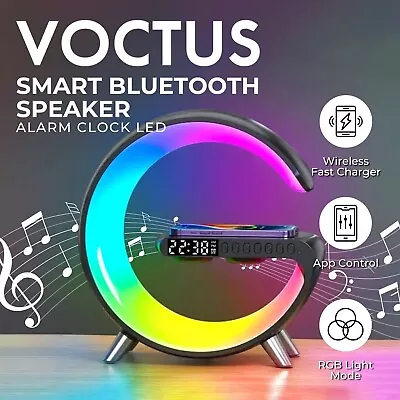 Voctus Bedside Desk Table Lamp Alarm Clock With Wireless Charger APP Control • $74.95