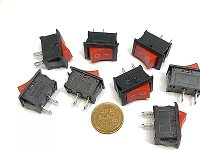 8 X Red KCD1 Mini Rocker Switch 2 Pin ON OFF SPST 125VAC/6A 250VAC/3A B15 • $8.44