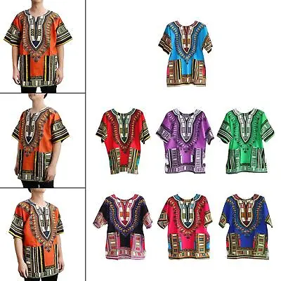 Men Women African Dashiki Shirt V Neck Bright Colour Traditional Style Large • £14.36