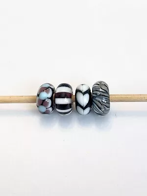 Lot Of 4 Black White Pink Glass 925 Silver Trollbeads New • $39