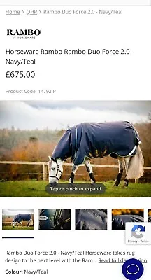 Horse Rug Rambo Duo Force 2.0 BNWT Rep £675 • £500
