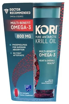 $31.99 • Buy KORI Pure Antarctic Krill Oil Multi-benefit OMEGA-3 800 Mg. 90 Softgels EXP:7/23