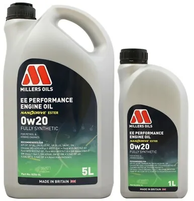 £16.54 • Buy Millers Oils EE Performance Fully Synthetic 0w20 API SP RC SN Plus Engine Oil 