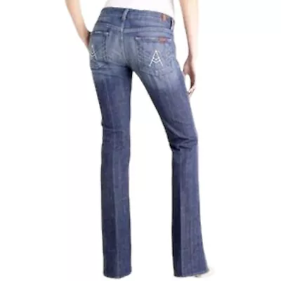 7 For All Mankind A Pocket Size 26 Light Blue Wash Low Rise Flare Denim Jeans • $14.84