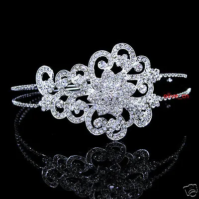 £12.59 • Buy 9x6cm Large Flower Bridal Princess Prom Queen Crystal SIDE Tiara Headband