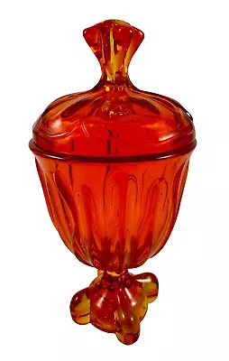 MCM Viking Glass Amberina Persimmon Covered Candy Jar Square Footed Base • $45.95