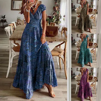 Boho Maxi Dress V Neck Floral Dress Maxi Summer Dress Women's New Fashion Dress • $27.32