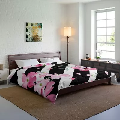 Black & White Striped Pink Floral Comforter: Bohemian-Chic Bedding • $116.60