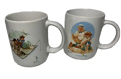 Vtg NEW Norman Rockwell Mugs 1987 Museum Collection Fishing Theme Lot Of 2 • $31.05