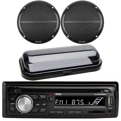 Pyle PLCDBT95 Marine CD Radio Player Stereo 6.5  Black Speakers Radio Cover • $124.49