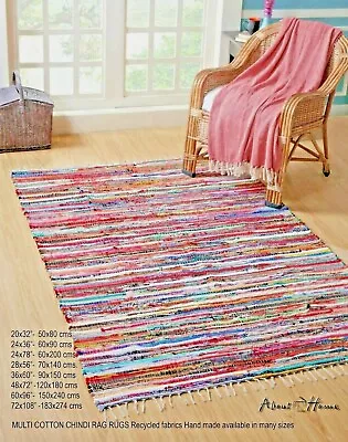 Multicolored Handwoven Chindi RAG Rug For All Rooms (Cotton & Recycled Fabrics) • £7.99