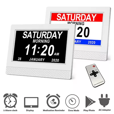 White Digital Day Calendar Clock 7inch For Memory Loss Seniors Dementia Elderly • £33.49