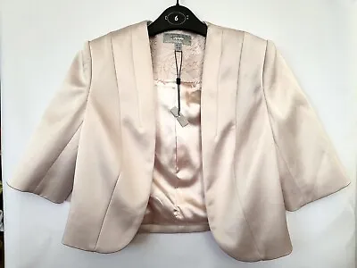 Ex Coast Satin Bolero Jacket Crop Blazer Wedding Guest Blush Pink UK 6 • £19.99