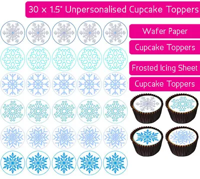 30 Snowflakes Edible Wafer & Icing Cupcakes Toppers Party Decor Xmas Snow Ice • £2.25