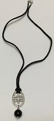 $199.99 • Buy 14k Solid White Gold Diamond Onyx Bead Necklace On Black Cord 16” 5.4 Grams