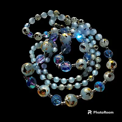 Antique Art Deco Czech Opalescent Glass Beads Necklace & Clip-on Earrings • $129.99