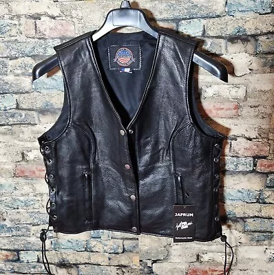 Genuine Leather Biker Jacket - Sleeveless Black - Ladies • $74.99