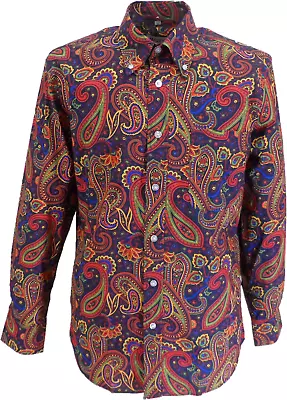 Mazeys Mens 60s 70s Navy Multi Retro Paisley Shirt • £37.99