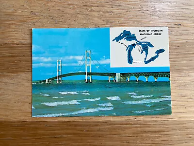 Vintage State Of Michigan Mackinac Bridge Postcard • $0.99