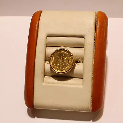 14k Yellow Gold 1945 Mexican DOS Y MEDIO Gold Coin Ring--Size 5.5 • $379.99