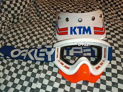 Vtg Oakley White Goggles/ Orange Mask   Guard mxama Motocross Helmet Visor  • $350