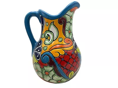 Talavera Pitcher Folk Art Multicolor Mexican Hand Painted Pottery Kitchen 12  • $89