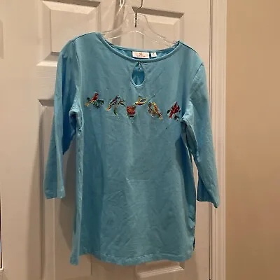 Quacker Factory Beautiful Blue Birds Design ￼Sequin ￼Beaded Top Pull Over Size S • $22.39