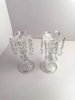 Vtg Clear Glass & Plastic Taper CANDLE BOBECHE Rings/Holder Faceted Crystal Drop • £16.35