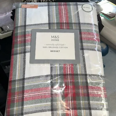 M&S Red Check Brushed Cotton Single Bedset • £20