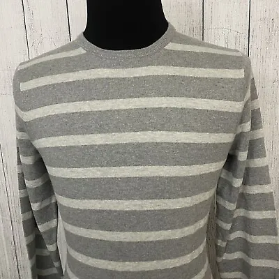 J. Crew Men's Medium Gray Striped Cotton & Cashmere Crewneck Sweater MSRP $65 • $24.99