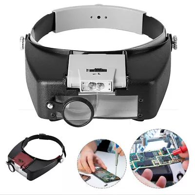 Magnifying Glass Headset LED Light Head Headband Visor Magnifier Loupe With Box • £9.99