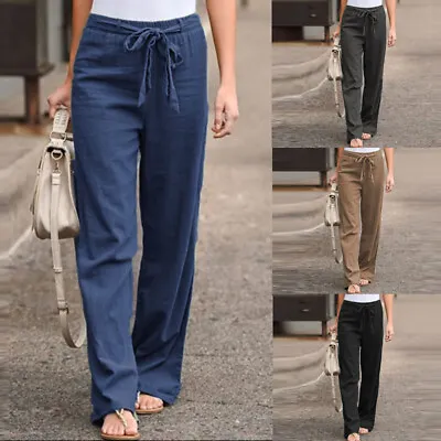 Womens Summer Casual Long Pants High Waist Straight Leg Holiday Solid Trousers • $26.59