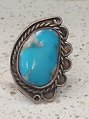 Vintage Turquoise Silver 1 Stone Ring 9 Grams Native American Size 6.5 • $29.99