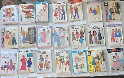 $11 • Buy Lot Of 21 Girls Children Sewing Patterns, Most Vintage From 1970s, CUT & UNCUT