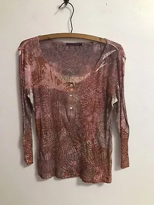 Casual Freedom Blouse Top Sheer 3/4 Sleeve Henley Style Multicolor Size Medium • $11.99