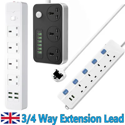 3/4 Way Gang Surge Protected Extension Lead 2M Cable Mains Power Plug Sockets UK • £11.25