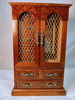 Vtg Wood Armoire Style Jewelry Case With Double Doors • $38