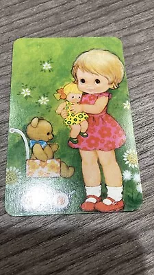 Swap Card Girl Playing With Doll And Teddy In Pram Vintage 70s Blank Back • $6.95