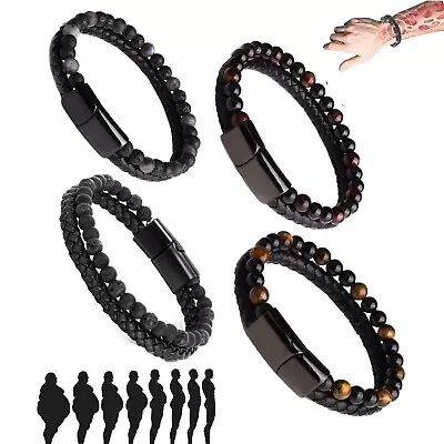 4Pcs Natural Agate Stone Leather Beaded Bracelet Natural Agate Stone Bracelet • $20.99