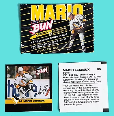 1992 Clark Bun Mario Candy Card - Mario Lemieux  Pittsburgh Penguins NHL Hockey • $1.99