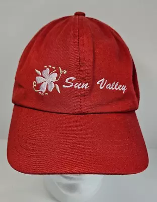 Vintage Sun Valley Embroidered Red Hat Adjustable Strap Flowers Under Bill • $9.99