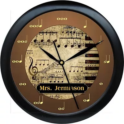Personalized Music Notes Wall Clock Brown & Gold Musician Piano Teacher  • $29.90