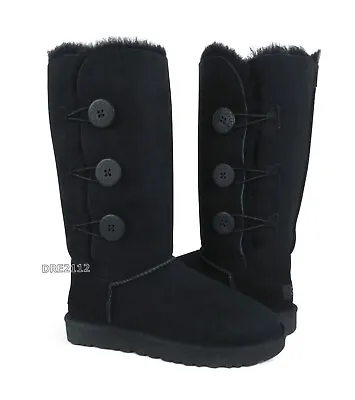 UGG Bailey Button Triplet II Black Suede Fur Boots Womens Size 7 *NIB* • $147.20