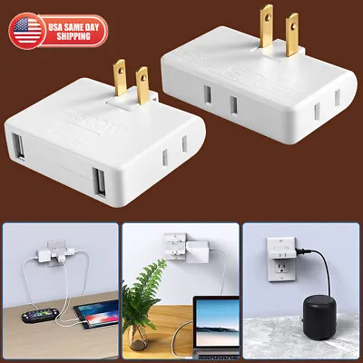 2 Prong Thin Wall Tap Power Flat Outlet Extender Plug Adapter Home School Office • $7.99