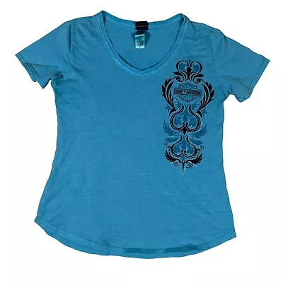 HARLEY DAVIDSON GALESBURG ILLINOIS Top Women's Short Sleeve Blue Medium • $11.99