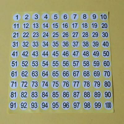 1 Sheets Round 1 To 100 Number Self Adhesive Stickers Small Garment Labels Tags • $0.99